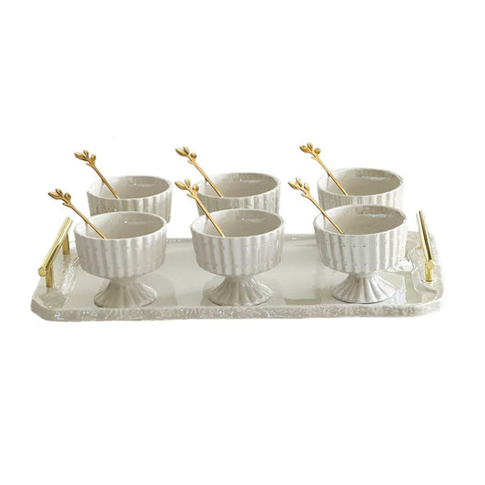 Porcelain Dessert Mugs with Coordinating Tray