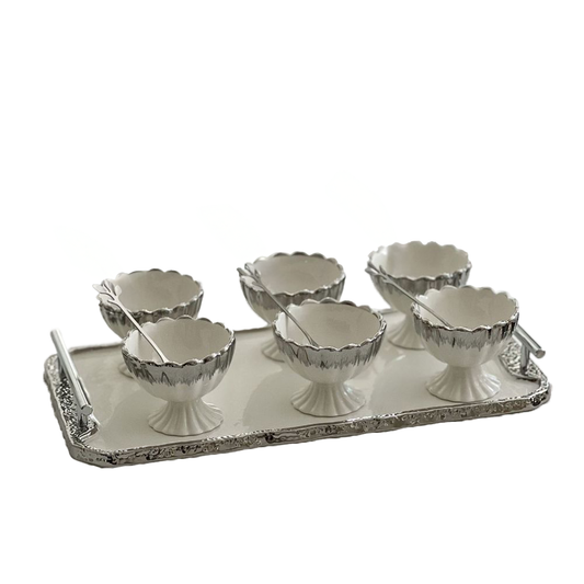 Porcelain Dessert Mugs with Tray