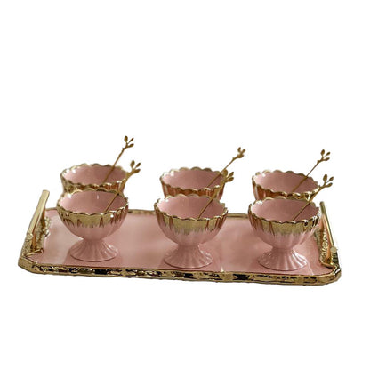 Porcelain Dessert Mugs with Tray