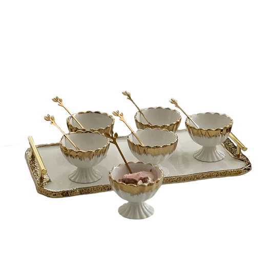 Porcelain Dessert Mugs with Tray