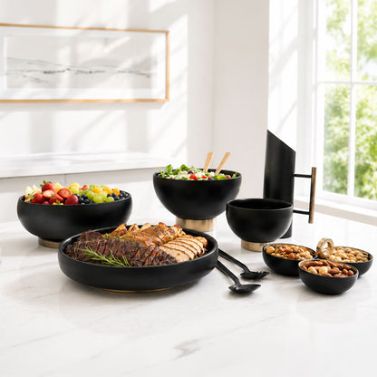Matte Black Stainless Steel Pedestal Salad Bowl