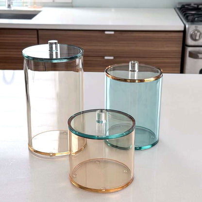 Teal Lucite Cookie Jar with Amber Lid