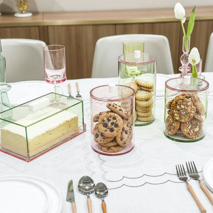 Pink Lucite Cookie Jar with Green Lid